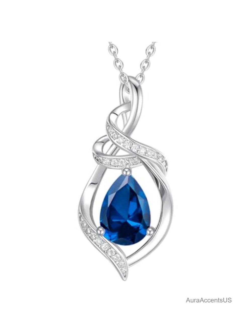 Sterling Silver Teardrop Pendant Necklace Ribbon Birthstone Adjustable